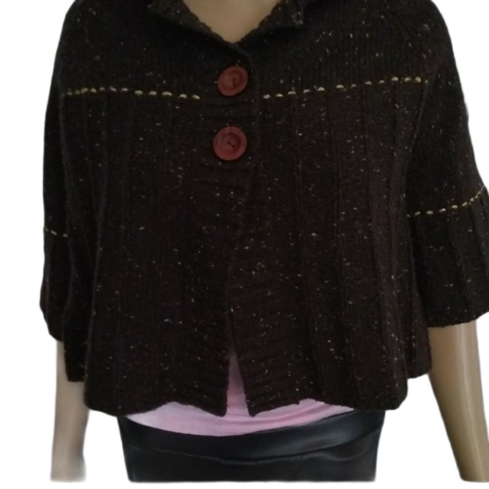 Ruff Hewn Sweater Cardigan Brown Yellow Stitching Womens Size Medium